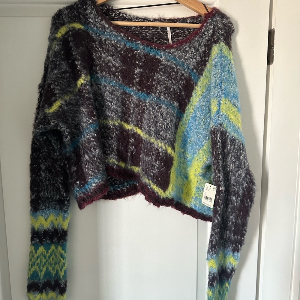 NWT Free People Multi Colored Crop Sweater Size L